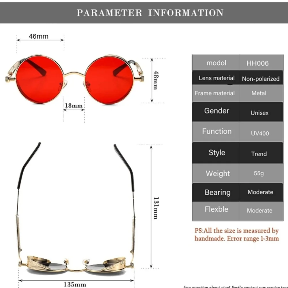 UV 400 Round Steampunk Sunglasses for Women Men - Picture 6 of 6